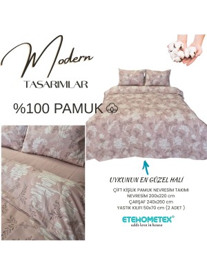ETEHOMETEX %100 Pamuk Nevresim Takımı ÇİFT KİŞİLİK ESİNTİ PUDRA 8696474232114